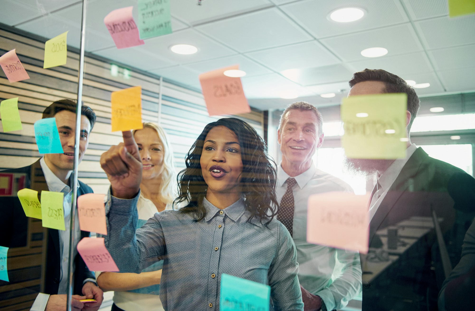 Cheerful office staff working on a project